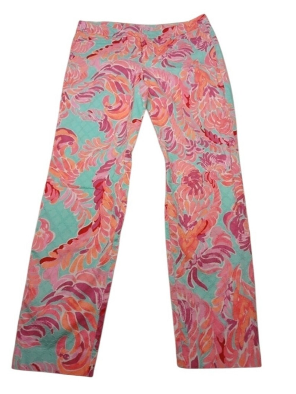 Lilly Pulitzer Size 8 Tropical Print Pants Pink Blue Straight Leg Pants